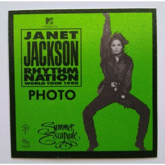 Janet Jackson Rhythm Nation Backstage Pass Original 1990 Dance Pop Soul Green - Picture 2 of 5